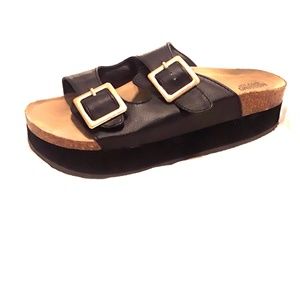 Stacked platform buckled sandals